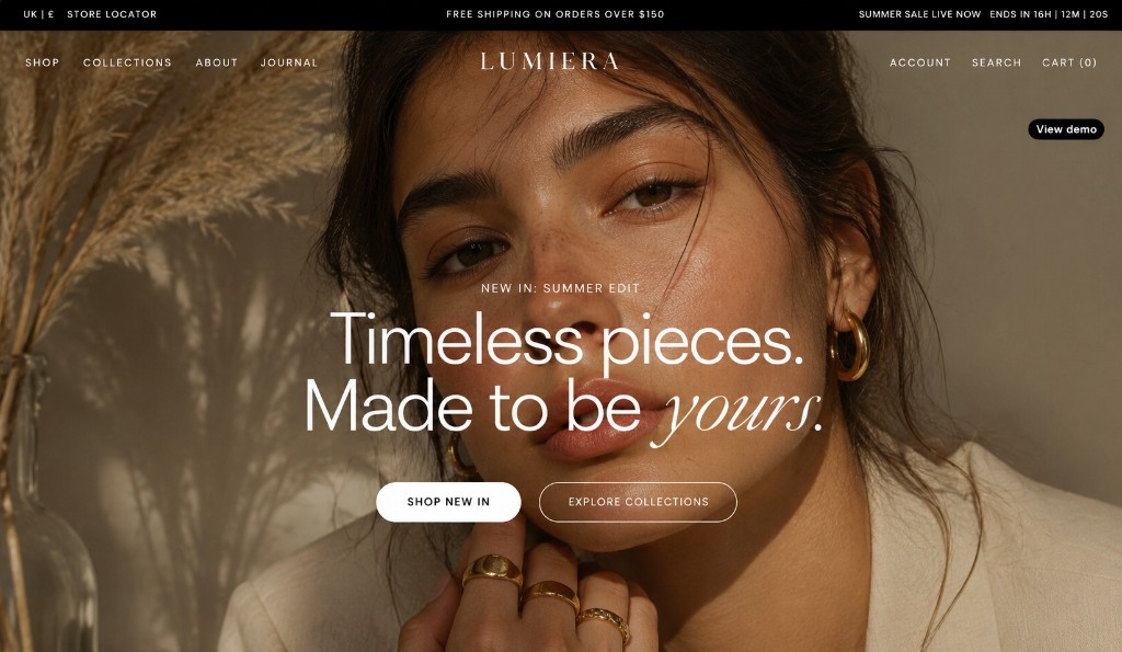 Prestigious theme homepage preview — Lumière demo
